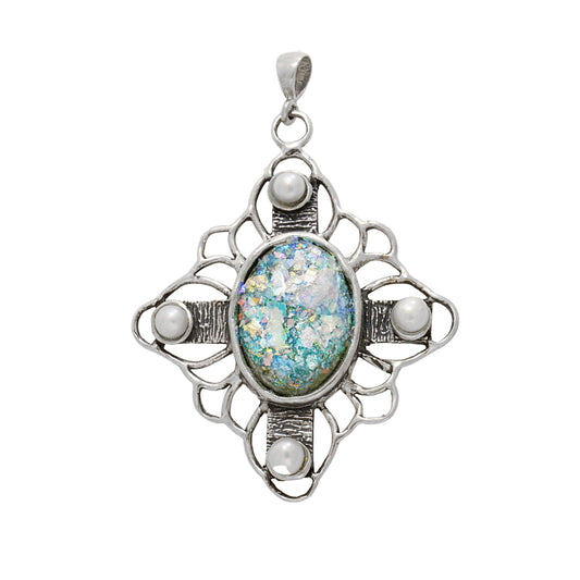 Beautiful Ancient Roman Glass Necklace, Pearl Pendant, 925 Sterling Silver Necklace, Unique Jewelry, OOAK image 0