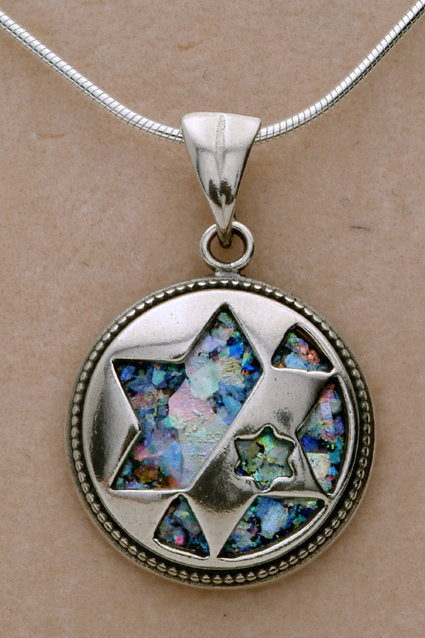 Great Ancient Roman Glass Pendant, 925 Sterling Silver Pendant, Star Of David, Judaica, OOAK, Unique Jewelry image 2