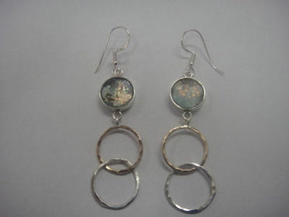 Dangle 925 Sterling Silver Earrings, Gold  Filled, Ancient Roman Glass Earrings, Unique Jewelry image 1