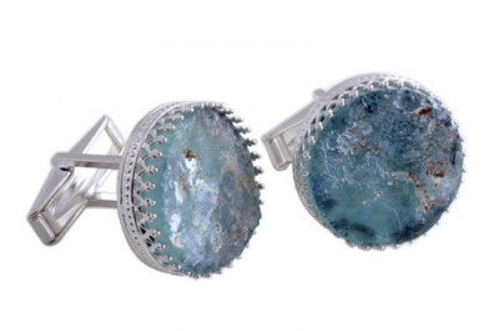 Beautiful Round Cufflinks, 925 Sterling Silver Cufflinks, Ancient Roman Glass Cufflinks, OOAK image 2