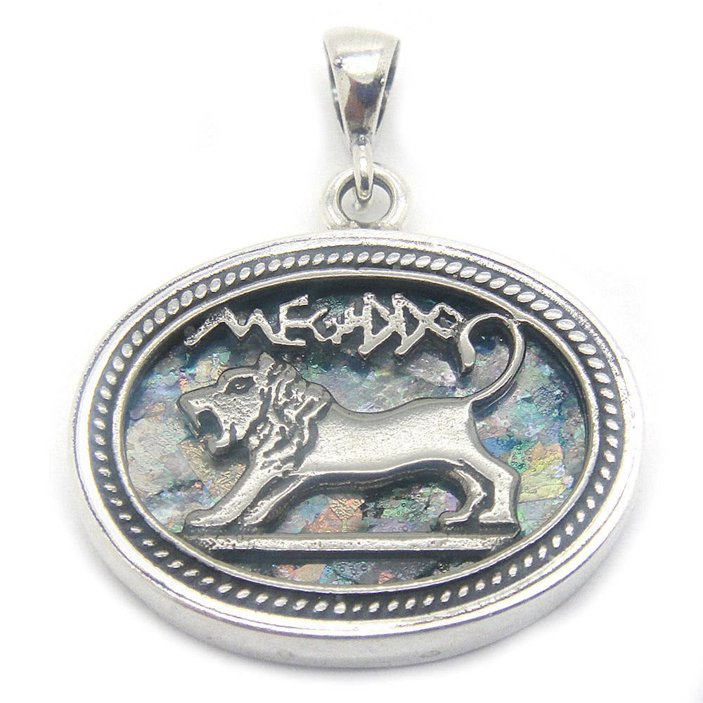 Beautiful 925 Sterling Silver Ancient Roman Glass Pendant Lion Of Judah image 0