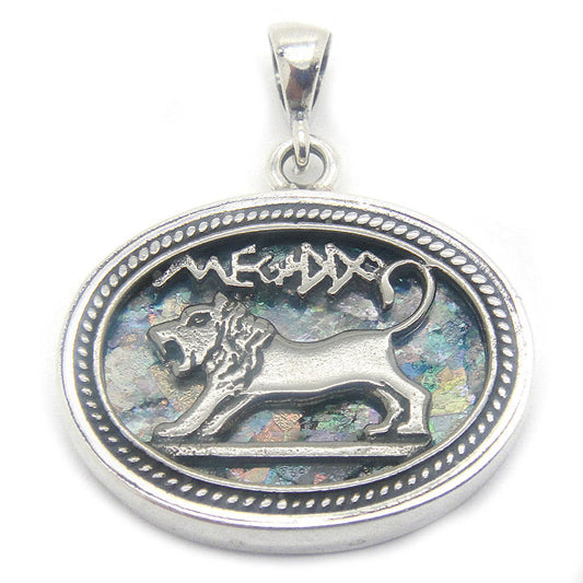 Beautiful 925 Sterling Silver Ancient Roman Glass Pendant Lion Of Judah image 0