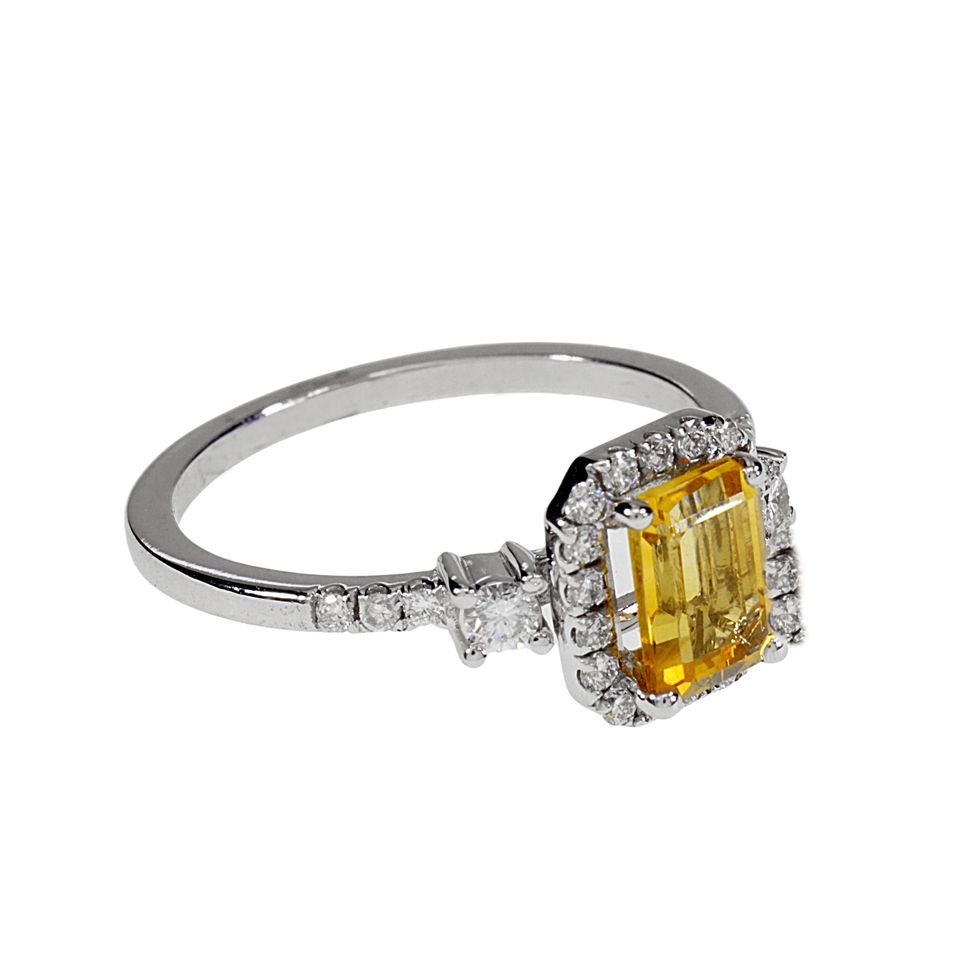 14K Solid White Gold Engagement Ring Natural Diamond 0.31 Carat Citrine stone image 1