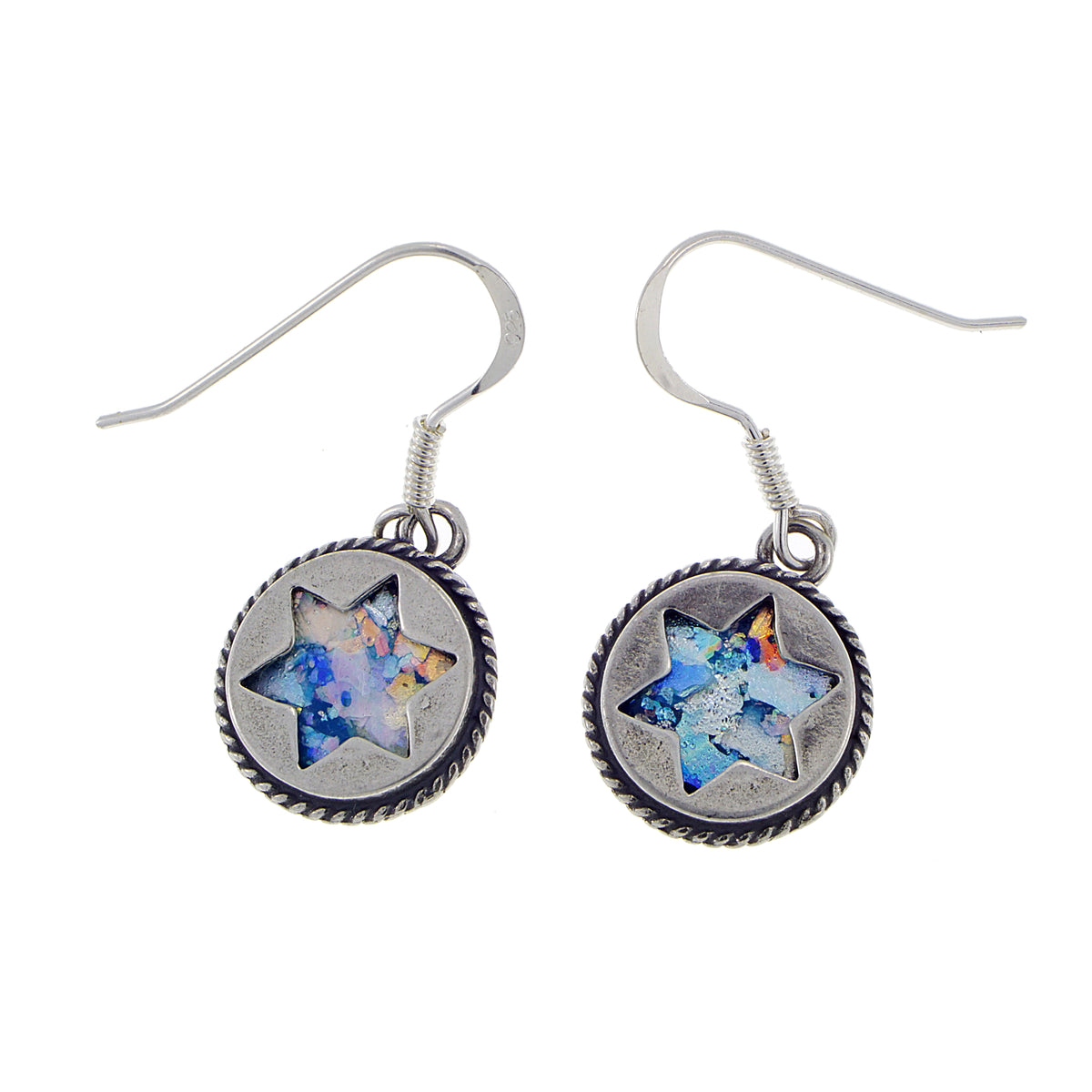 Great Ladies Earrings, 925 Sterling Silver Earrings, Ancient Roman Glass Earrings, Roman Glass Jewelry Star of David image 0