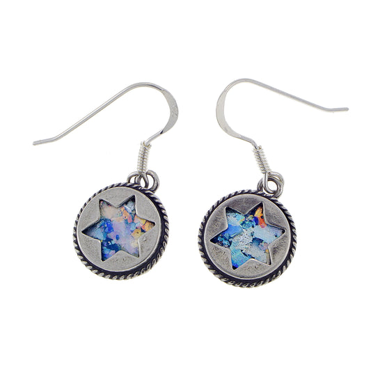 Great Ladies Earrings, 925 Sterling Silver Earrings, Ancient Roman Glass Earrings, Roman Glass Jewelry Star of David image 0