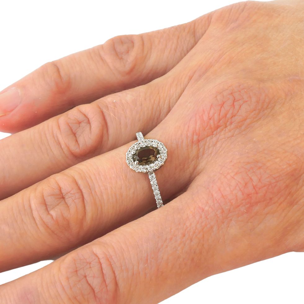 14K Solid White Gold Engagement Ring Natural Diamond 0.27 Carat Smoky Quartz stone image 1