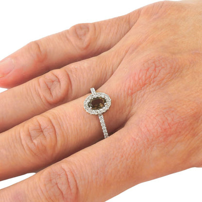 14K Solid White Gold Engagement Ring Natural Diamond 0.27 Carat Smoky Quartz stone image 1