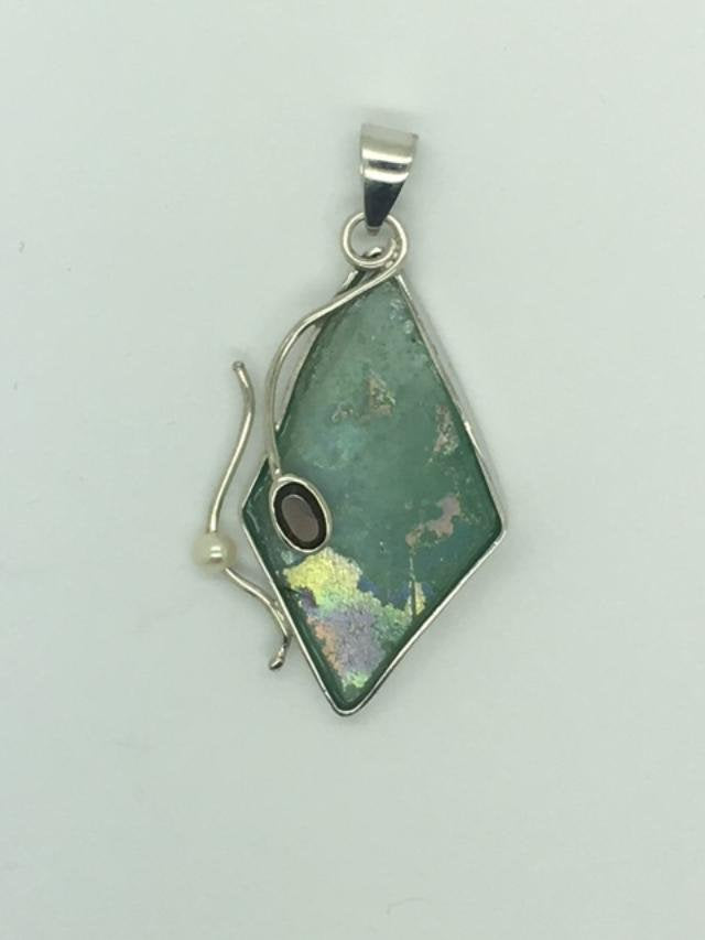 Interesting 925 sterling silver pendant Antique Roman Glass pendant One of A kind Unique jewelry image 0