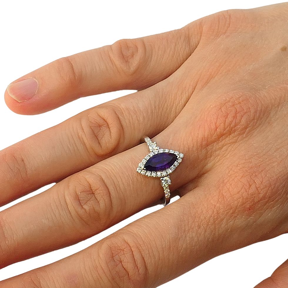 14K Solid White Gold Engagement Ring Natural Diamond 0.30 Carat Amethyst Marquise stone image 1