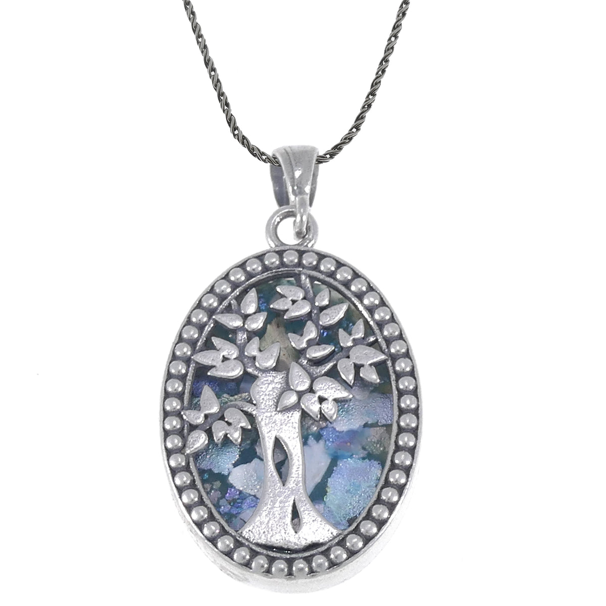 Great 925 Sterling Silver Ancient Roman Glass oval Tree Of Life Pendant-Unique Jewelry image 0