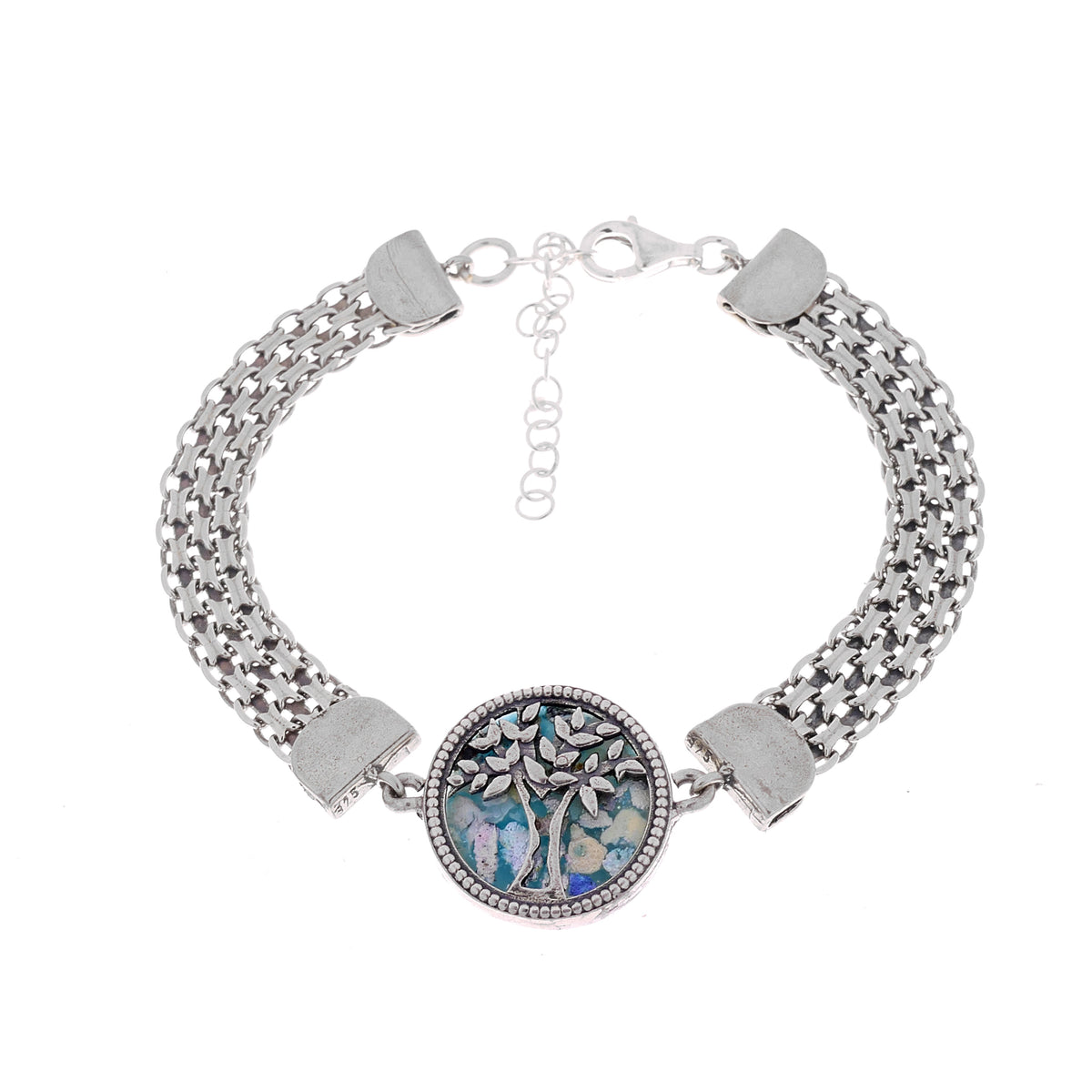 Beautiful 925 Sterling Silver Bracelet, Ancient Roman Glass Bracelet, Unique Jewelry image 0