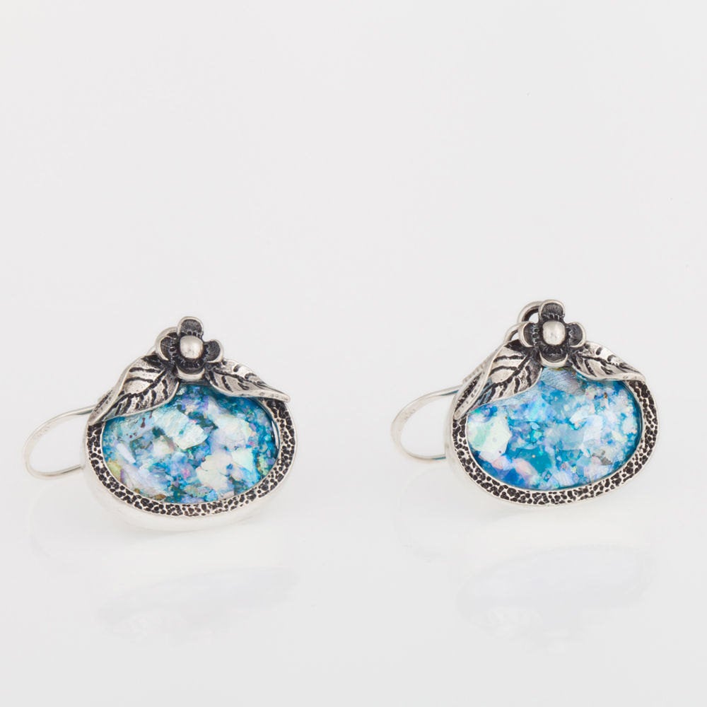 Ancient Roman Glass-925 Sterling Silver Dangle Earrings Unique Design, Classic image 0