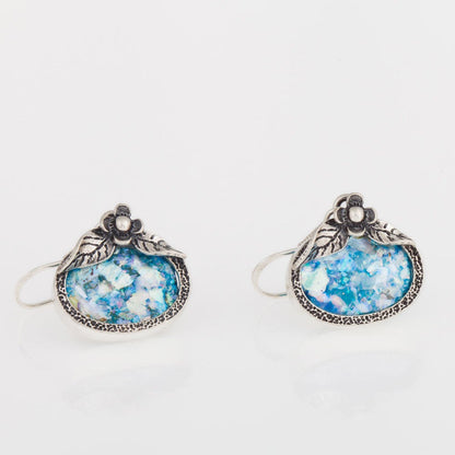 Ancient Roman Glass-925 Sterling Silver Dangle Earrings Unique Design, Classic image 0