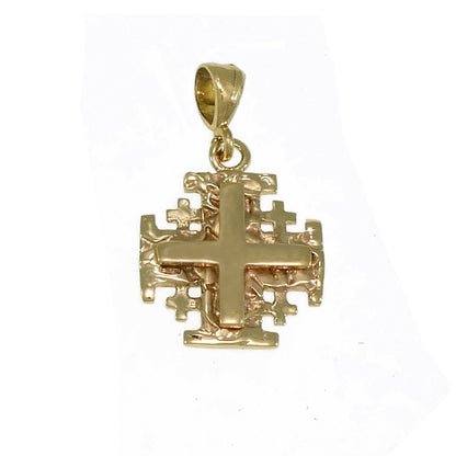 14K Yellow Gold Cross, Jerusalem Cross, Gold Pendant image 1