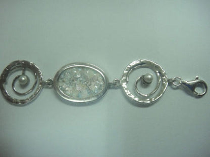 Beautiful 925 Sterling Silver Bracelet, Ancient Roman Glass Bracelet, Pearl Bracelet, Unique Jewelry image 3