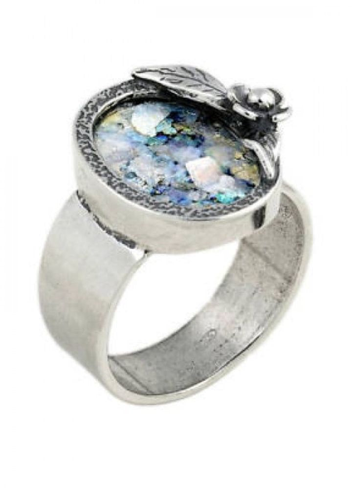 Sterling Silver Ring &amp; Roman Glass image 1