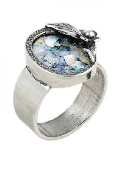 Sterling Silver Ring &amp; Roman Glass image 1