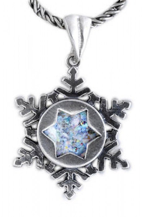 Beautiful Ancient Roman Glass Pendant, 925 Sterling Silver Pendant, Roman Glass Jewelry, Snow Flake, Gift image 0