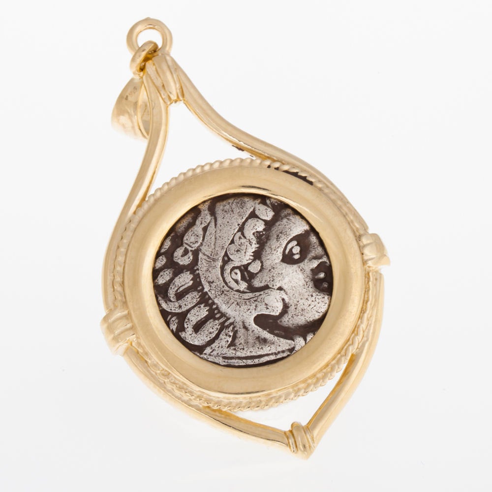 Yellow 14K Gold-Alexander Coin Pendant, Beautiful Antique Design Unique image 0