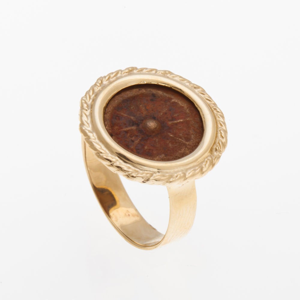Ring 14K Yellow Gold Antique Rare Bronze Widows Mite Coin Ring,Unique image 0