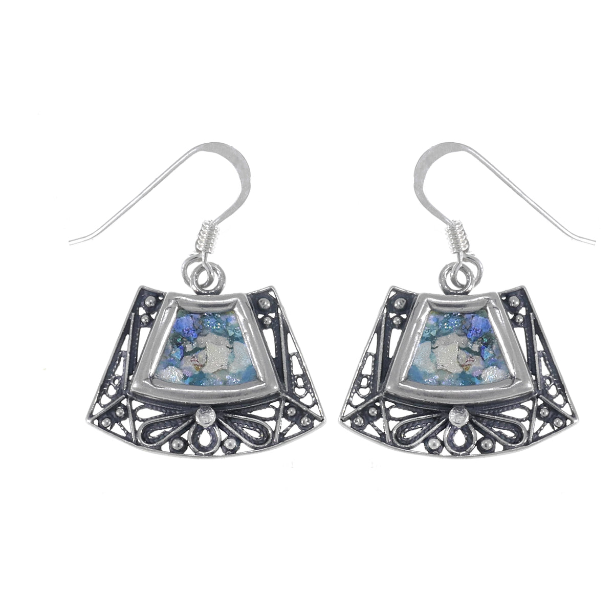 Beautiful Ladies Dangle Earrings, 925 Sterling Silver Earrings, Ancient Roman Glass Earrings, OOAK, Roman Glass Jewelry image 0