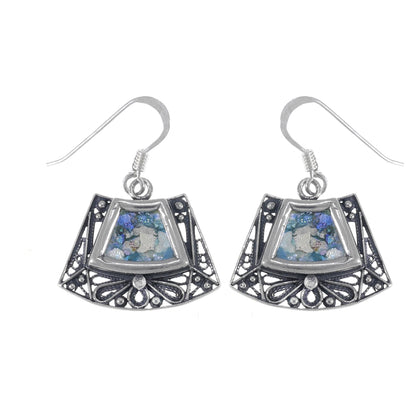 Beautiful Ladies Dangle Earrings, 925 Sterling Silver Earrings, Ancient Roman Glass Earrings, OOAK, Roman Glass Jewelry image 0