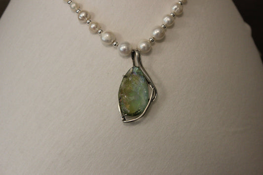 Necklace - 925 Sterling Silver Ancient Roman glass with pearls Original Gift image 0