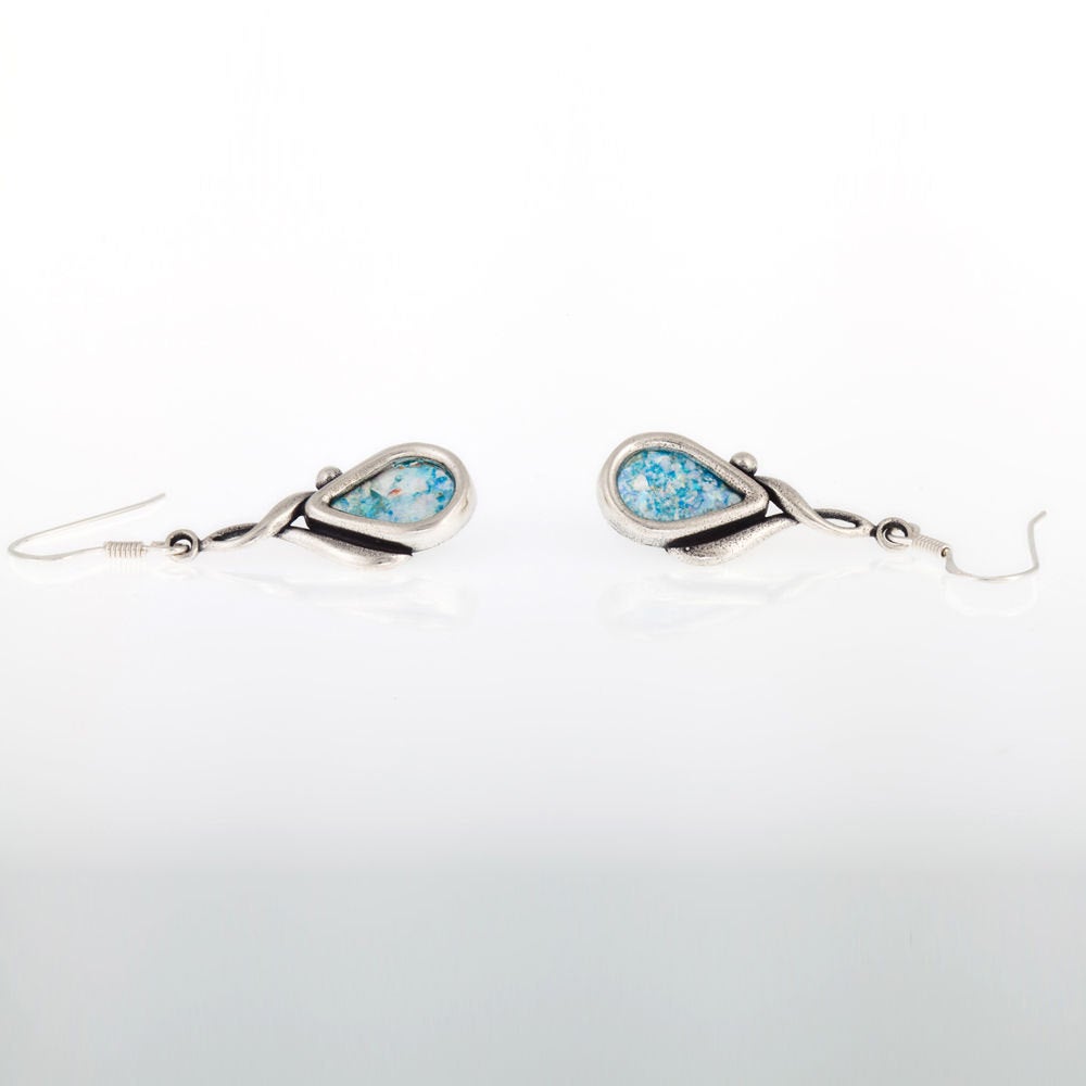 Ancient Earrings -Roman Glass 925 Sterling Silver Dangle Earrings Unique Design, Classic image 0