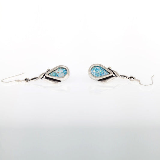 Ancient Earrings -Roman Glass 925 Sterling Silver Dangle Earrings Unique Design, Classic image 0