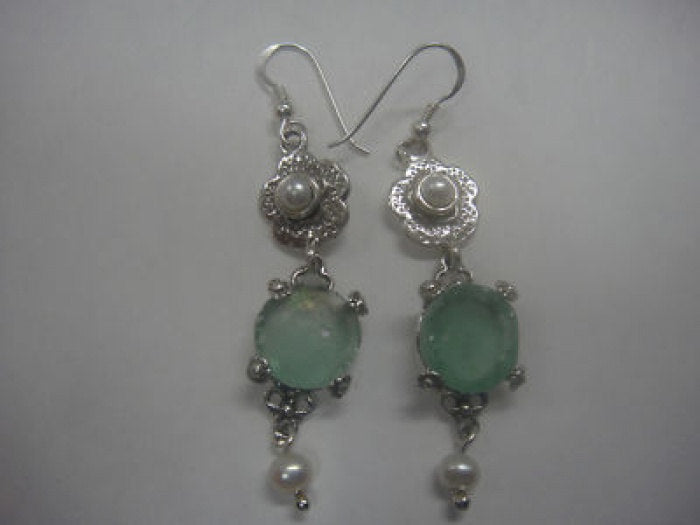Delicate Dangle Earrings, 925 Sterling Silver Earrings, Ancient Roman Glass Earrings, Pearl Earrings, Unique Jewelry image 2