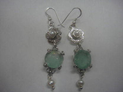 Delicate Dangle Earrings, 925 Sterling Silver Earrings, Ancient Roman Glass Earrings, Pearl Earrings, Unique Jewelry image 2