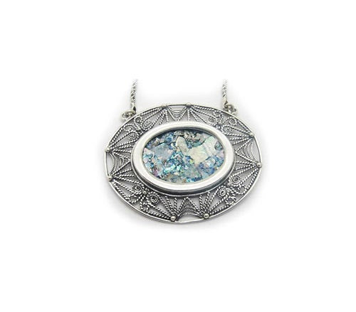 925 Sterling Silver Necklace, Ancient Roman Glass Pendant, Original Gift, Unique Jewelry image 0