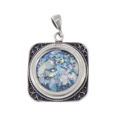 One Of A Kind Beautiful 925 Sterling Silver Pendant, Antique Roman Glass Pendant image 0