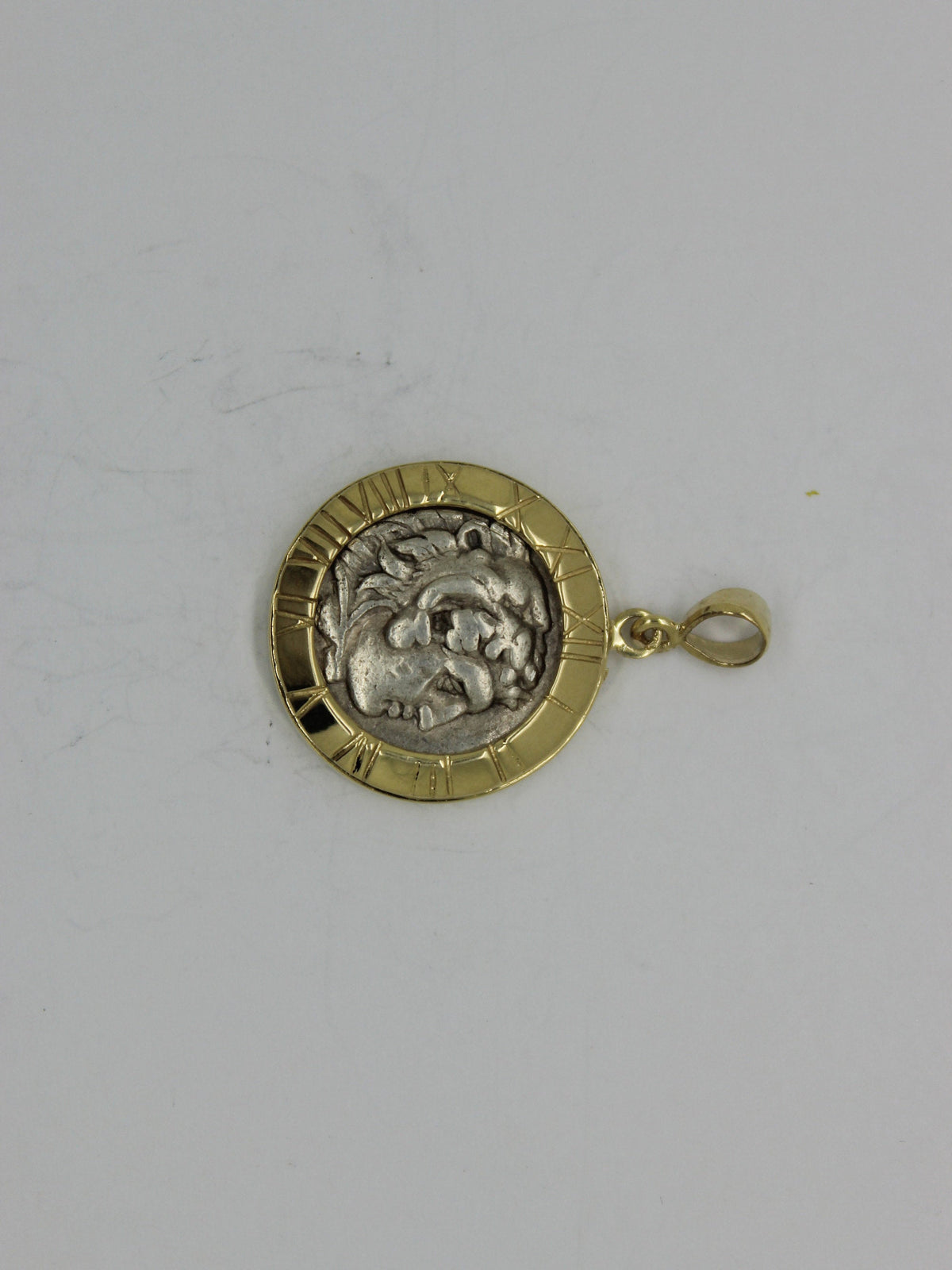 Ancient Coin Pendant, Round 14K Yellow Gold Pendant, Alexander Coin Unique Jewelry image 0