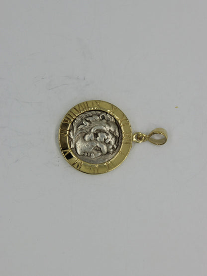 Ancient Coin Pendant, Round 14K Yellow Gold Pendant, Alexander Coin Unique Jewelry image 0