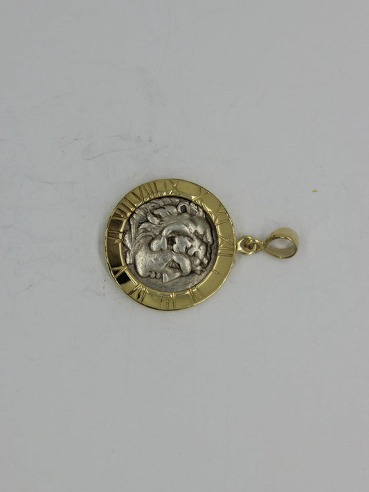 Ancient Coin Pendant, Round 14K Yellow Gold Pendant, Alexander Coin Unique Jewelry image 0