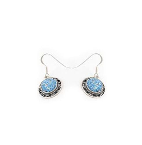 925 Sterling Silver Earrings, Blue Roman Glass Earrings, Dangle Earrings, Roman Glass Jewelry, OOAK image 1