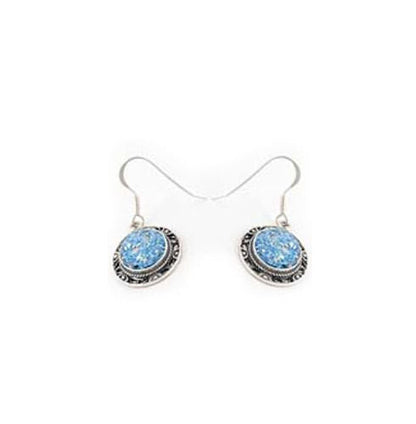 925 Sterling Silver Earrings, Blue Roman Glass Earrings, Dangle Earrings, Roman Glass Jewelry, OOAK image 1