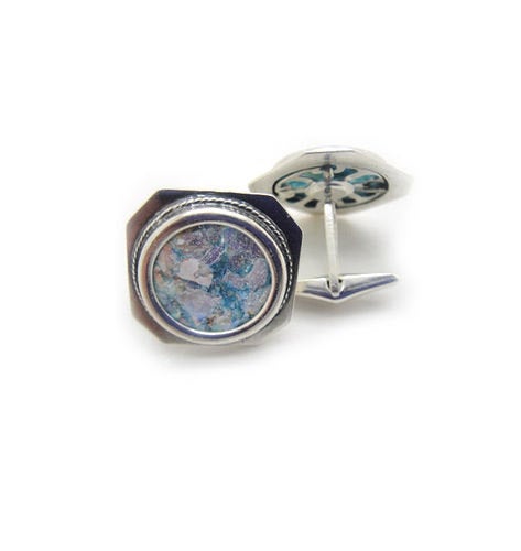 OOAK 925 Sterling Silver Cuff Links, Authentic Roman Glass Cuff Links, Roman Glass Jewelry, Man Jewelry image 0