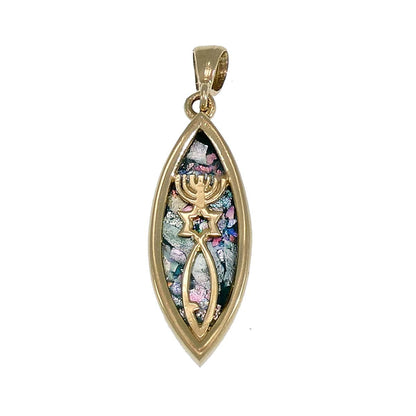 Gentle 14k Gold Pendant, Ancient Roman Glass Pendant, Fish, Star Of David,Menorah, Roman Glass Jewelry grafted-in image 0