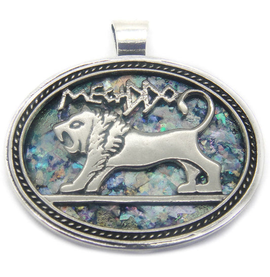 One Of A Kind 925 Sterling Silver Ancient Roman Glass Pendant Lion Of Judah image 0