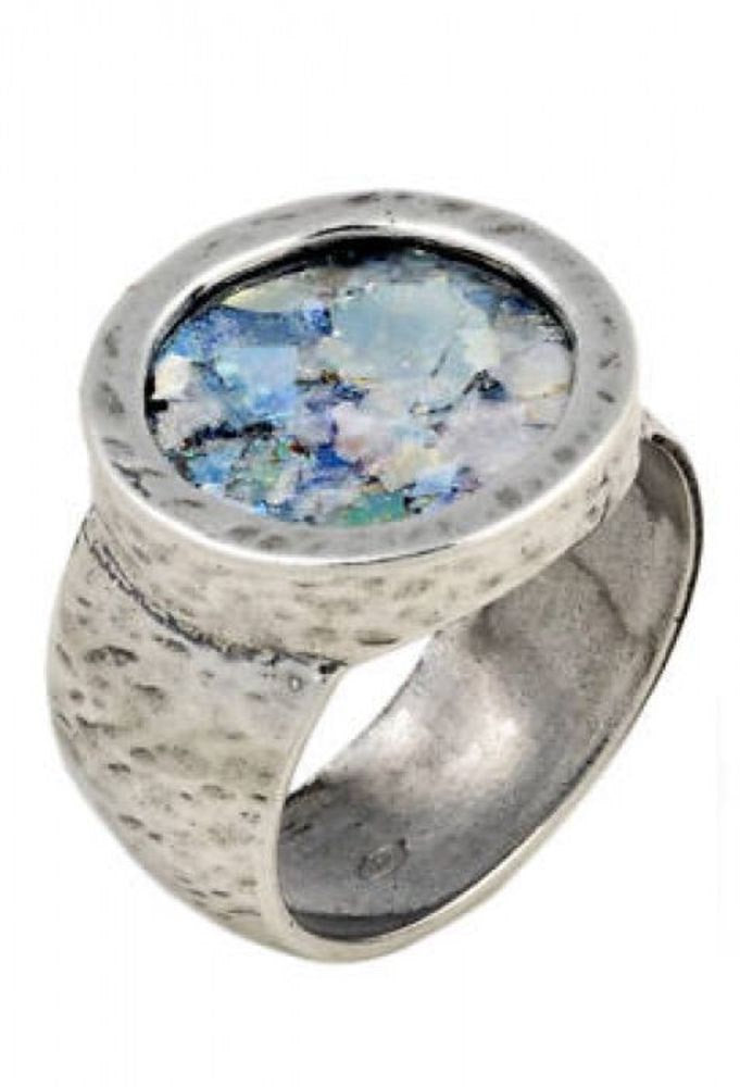 925 Sterling Silver Ring, Round Roman Glass Ring, Unique Jewelry image 1
