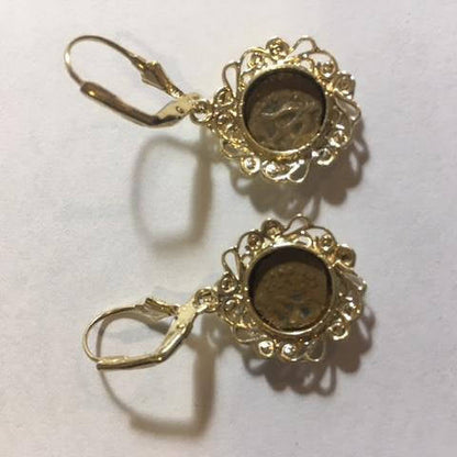 Earrings-14K Yellow Gold and Antique Authentic  Rare Bronze Widow's Mite Coins image 1