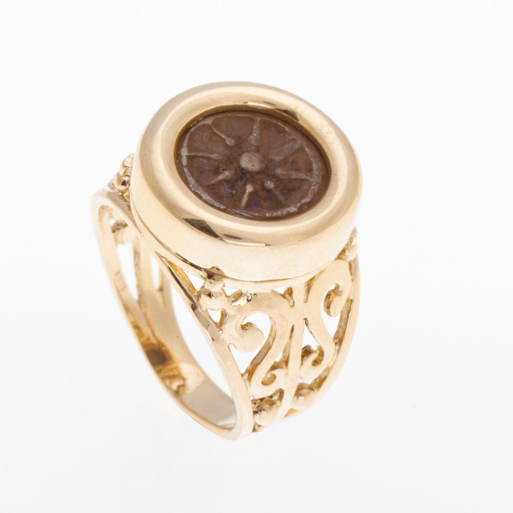 Ring 14K Yellow Gold Antique Rare,Bronze Widows Mite Coin Ring Unique image 0