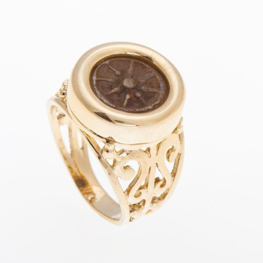 Ring 14K Yellow Gold Antique Rare,Bronze Widows Mite Coin Ring Unique image 0