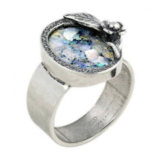 Sterling Silver Ring &amp; Roman Glass image 0