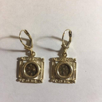 Earrings-14K Yellow Gold and Antique Rare Bronze Widow's Mite Coins image 1