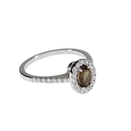 14K Solid White Gold Engagement Ring Natural Diamond 0.27 Carat Smoky Quartz stone image 0