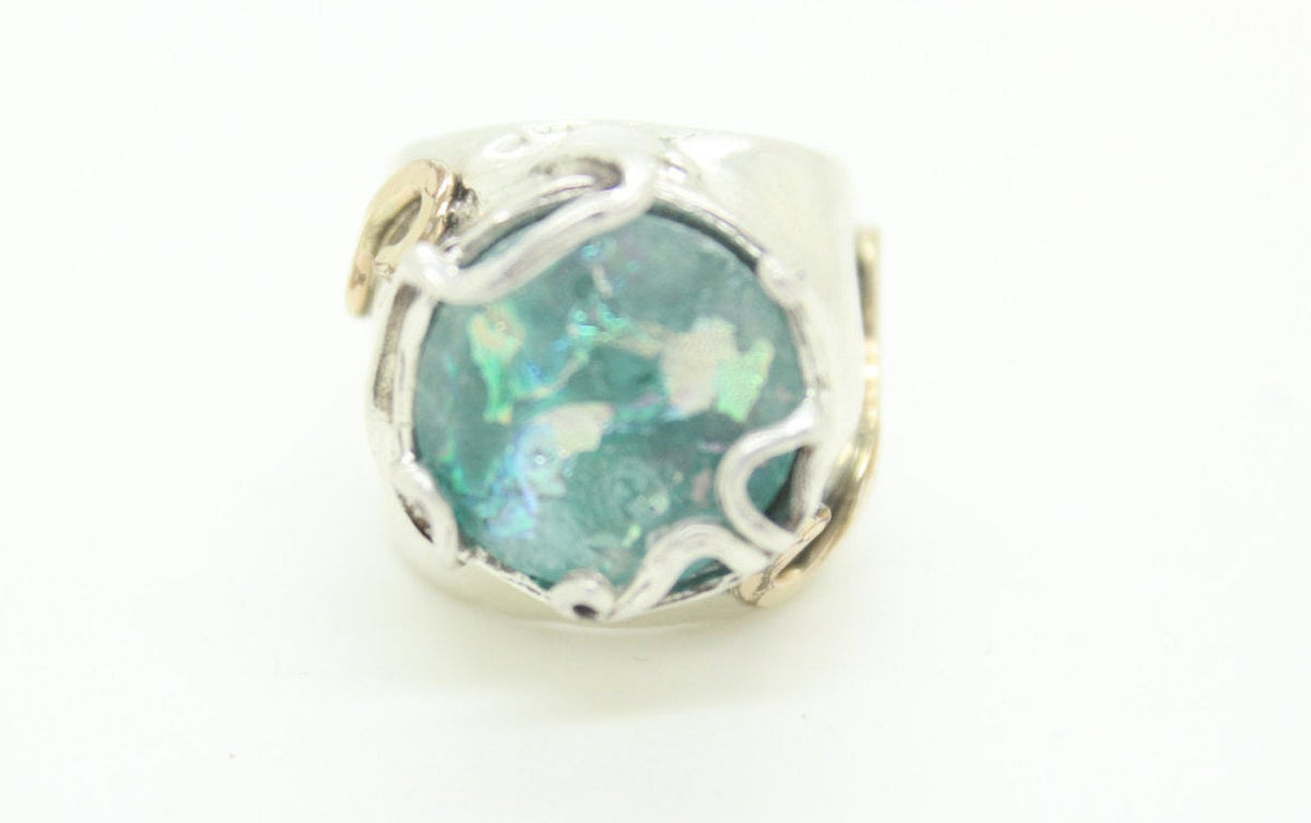Nice 925 Sterling Silver Ring, Filled Gold Ring, Ancient Roman Glass Ring, Roman Glass Jewelry image 0