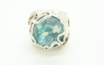 Nice 925 Sterling Silver Ring, Filled Gold Ring, Ancient Roman Glass Ring, Roman Glass Jewelry image 0